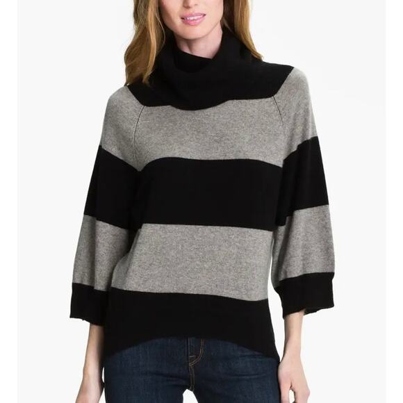 Pure Amici Cashmere Cowl Neck Sweater Womens Size XS Black & Gray Stripe - Picture 6 of 16